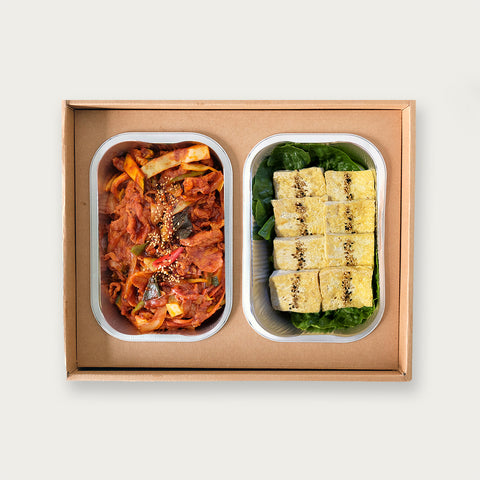 Spicy stirfried pork & Pan-fried Tofu