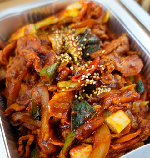 Spicy stirfried pork & Pan-fried Tofu