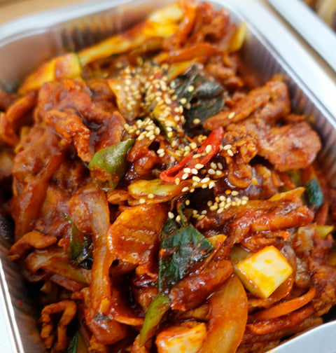 Spicy stirfried pork & Pan-fried Tofu